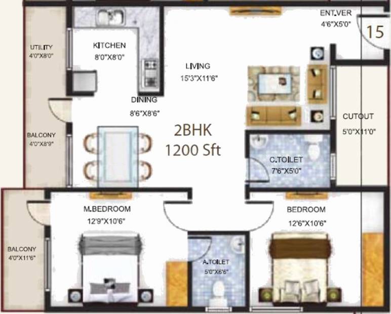 Baldota Serenity (2BHK+2T (1,200 sq ft) 1200 sq ft)