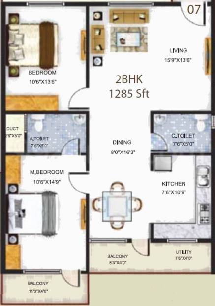 Baldota Serenity (2BHK+2T (1,285 sq ft) 1285 sq ft)