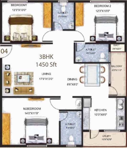 Baldota Serenity (3BHK+3T (1,450 sq ft) 1450 sq ft)