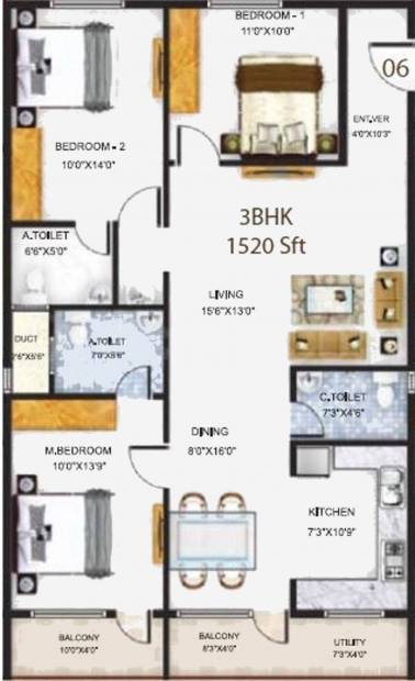 Baldota Serenity (3BHK+3T (1,520 sq ft) 1520 sq ft)