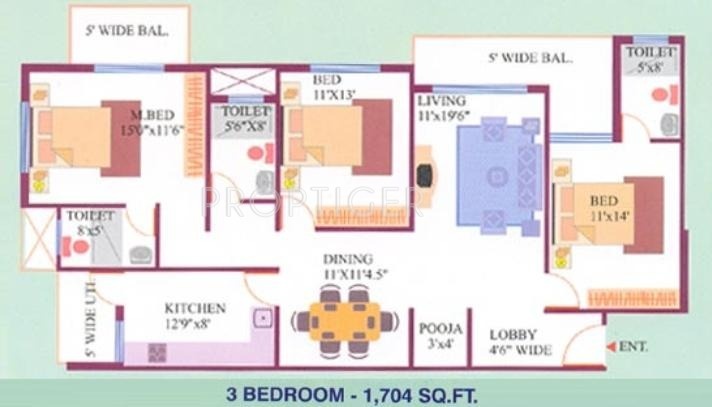 Mehta Rajeshwari Regency (3BHK+3T (1,704 sq ft)   Pooja Room 1704 sq ft)