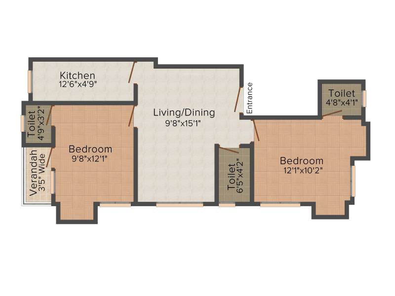 Hindusthan Tibia (2BHK+2T (1,042 sq ft) 1042 sq ft)