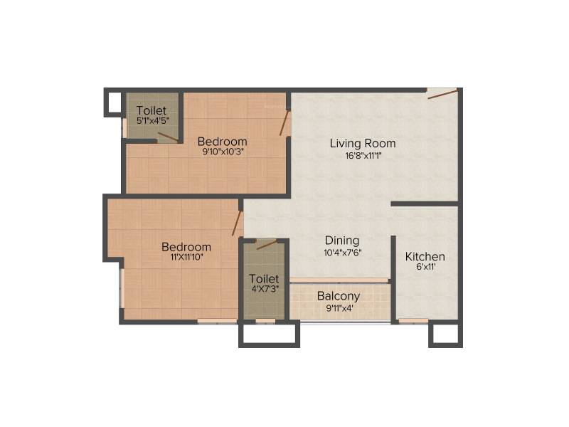 RC RC Enclave (2BHK+2T (1,130 sq ft) 1130 sq ft)
