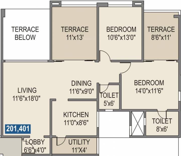 Rohan Tarang (2BHK+2T (1,150 sq ft) 1150 sq ft)