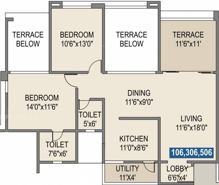 Rohan Tarang (2BHK+2T (1,146 sq ft) 1146 sq ft)