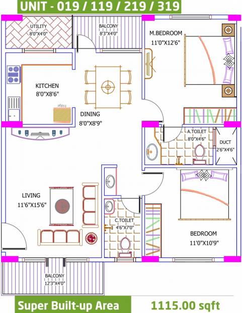 Yuva Eka (2BHK+2T (1,115 sq ft) 1115 sq ft)