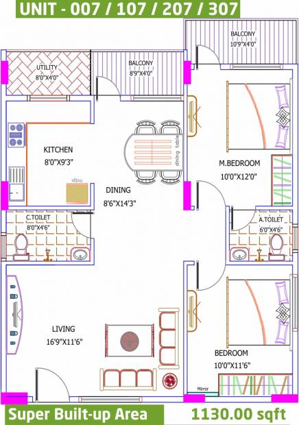 Yuva Eka (2BHK+2T (1,130 sq ft) 1130 sq ft)