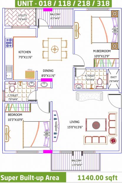 Yuva Eka (2BHK+2T (1,140 sq ft) 1140 sq ft)