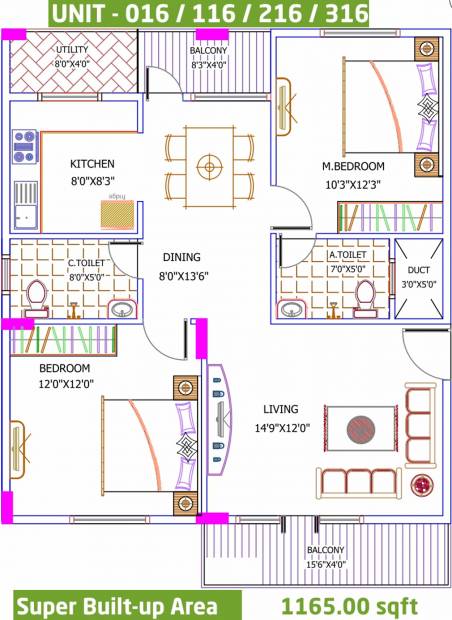 Yuva Eka (2BHK+2T (1,165 sq ft) 1165 sq ft)