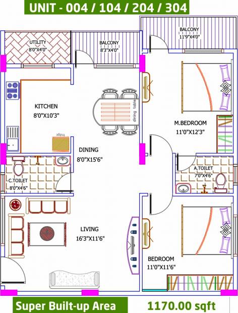 Yuva Eka (2BHK+2T (1,170 sq ft) 1170 sq ft)