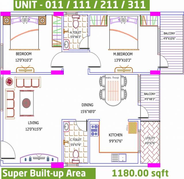 Yuva Eka (2BHK+2T (1,180 sq ft) 1180 sq ft)