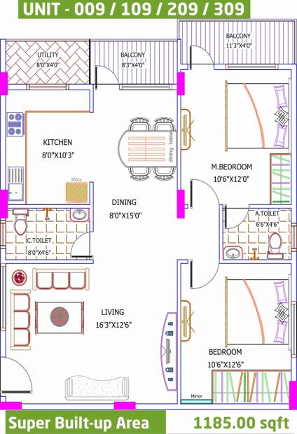 Yuva Eka (2BHK+2T (1,185 sq ft) 1185 sq ft)