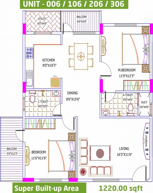 Yuva Eka (2BHK+2T (1,220 sq ft) 1220 sq ft)