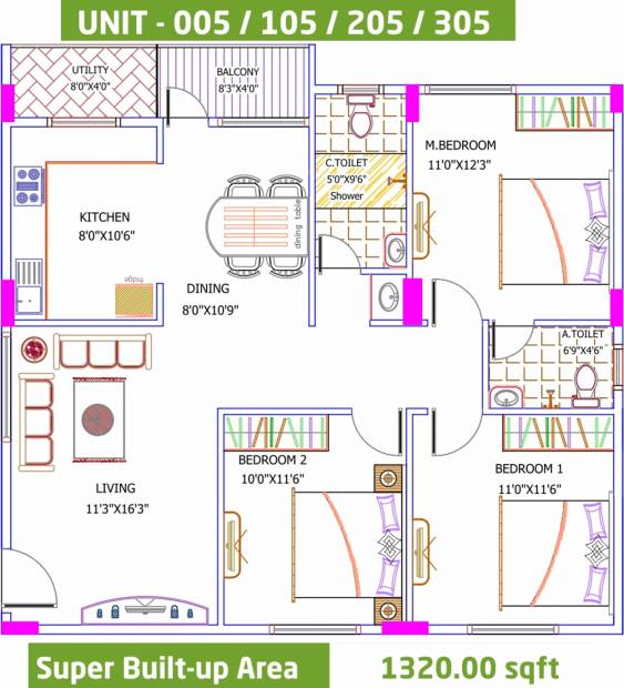 Yuva Eka (3BHK+2T (1,320 sq ft) 1320 sq ft)