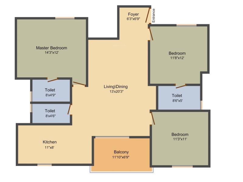 Purnima Platina (3BHK+3T (1,550 sq ft) 1550 sq ft)