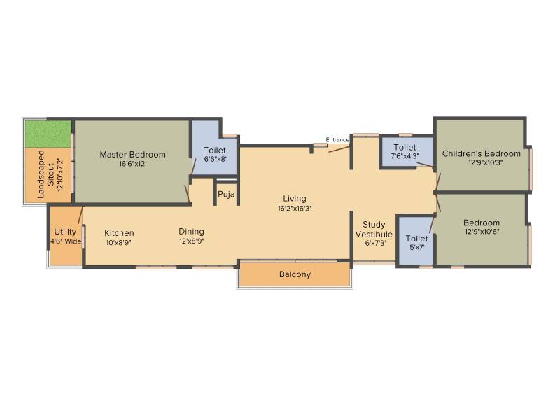 Riteway Irene (3BHK+3T (1,866 sq ft)   Study Room 1866 sq ft)