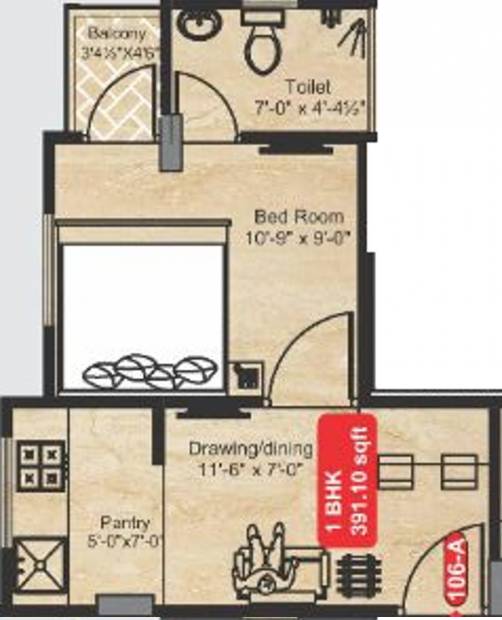 Unique Rakshak (1BHK+1T (391 sq ft) 391 sq ft)
