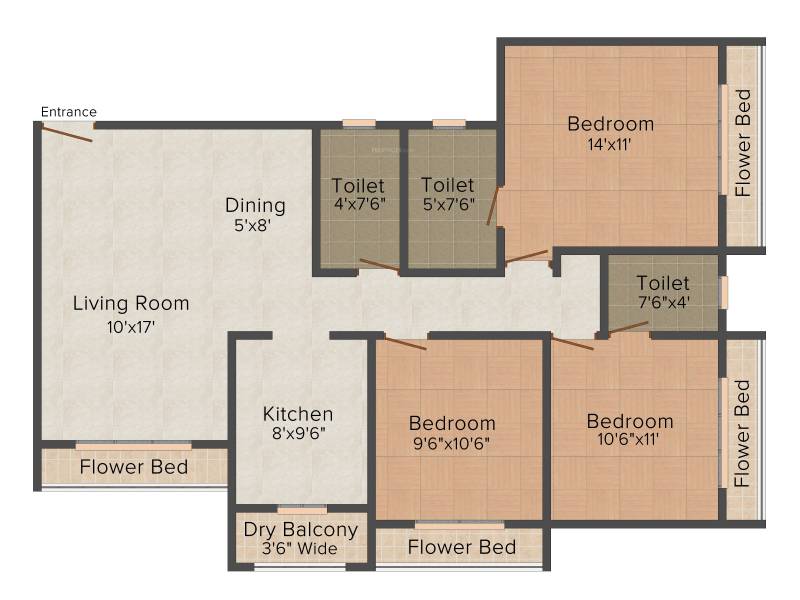 Dattani Linear (3BHK+3T (1,280 sq ft) 1280 sq ft)