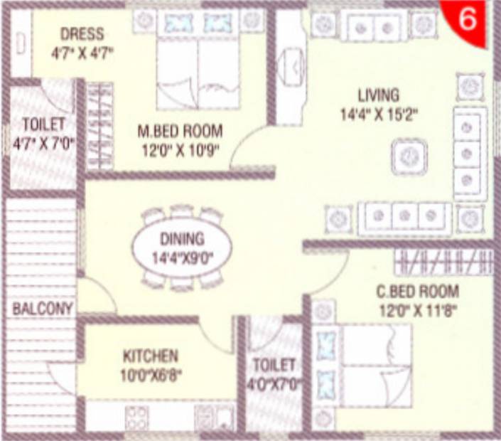 Bhavya Majestic Enclave (2BHK+2T (1,050 sq ft) 1050 sq ft)