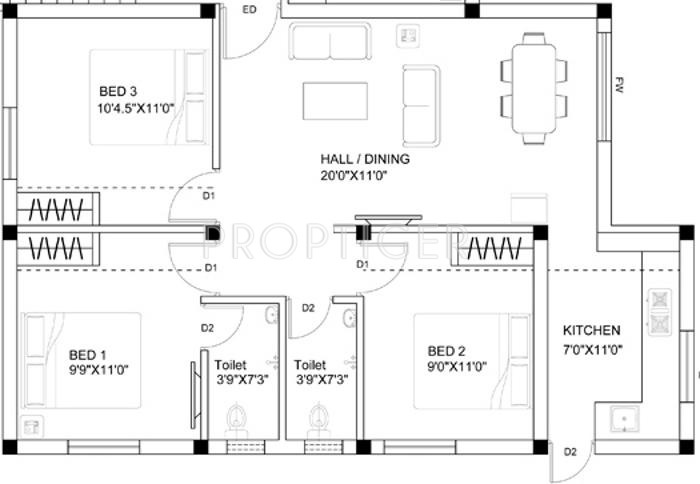 Ruby Residency (3BHK+2T (967 sq ft) 967 sq ft)