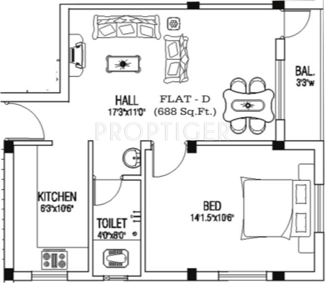 AJ AJs Anugraha (1BHK+1T (688 sq ft) 688 sq ft)
