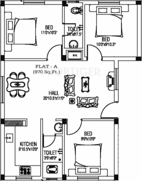 AJ AJs Anugraha (3BHK+2T (970 sq ft) 970 sq ft)