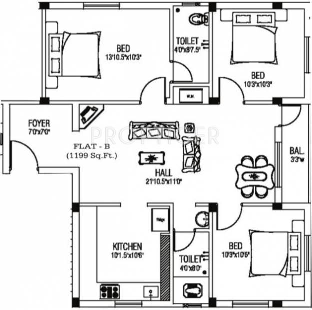 AJ AJs Anugraha (3BHK+2T (1,199 sq ft) 1199 sq ft)