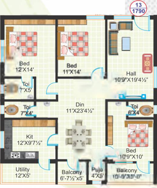 Akruthi Srinivasam (3BHK+3T (1,790 sq ft) + Pooja Room 1790 sq ft)