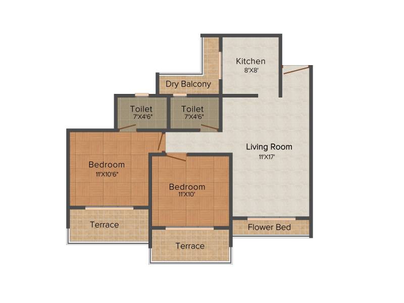 Paradise Sai Ganga (2BHK+2T (1,075 sq ft) 1075 sq ft)