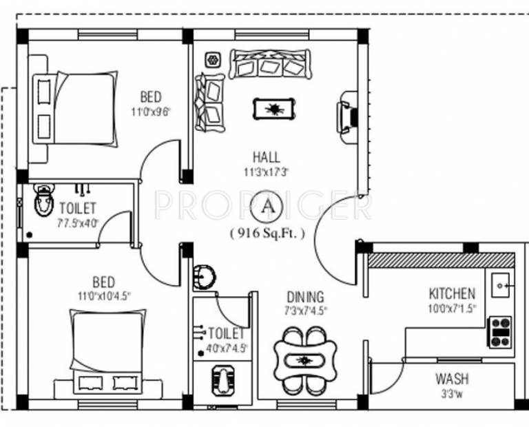 AJ Olivia (2BHK+2T (821 sq ft) 821 sq ft)
