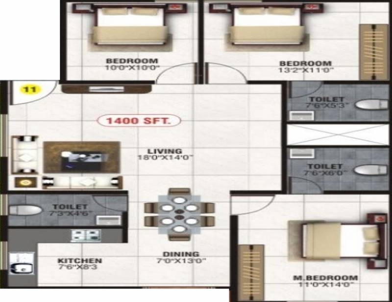 Balaji Sapthagiri Towers (3BHK+3T (1,400 sq ft) 1400 sq ft)