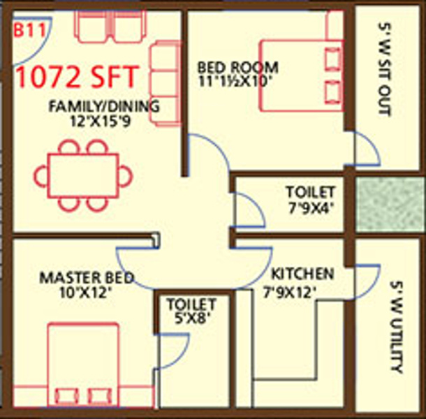Armsburg Koundinya (2BHK+2T (1,072 sq ft) 1072 sq ft)