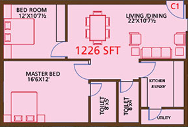 Armsburg Koundinya (2BHK+2T (1,226 sq ft) 1226 sq ft)