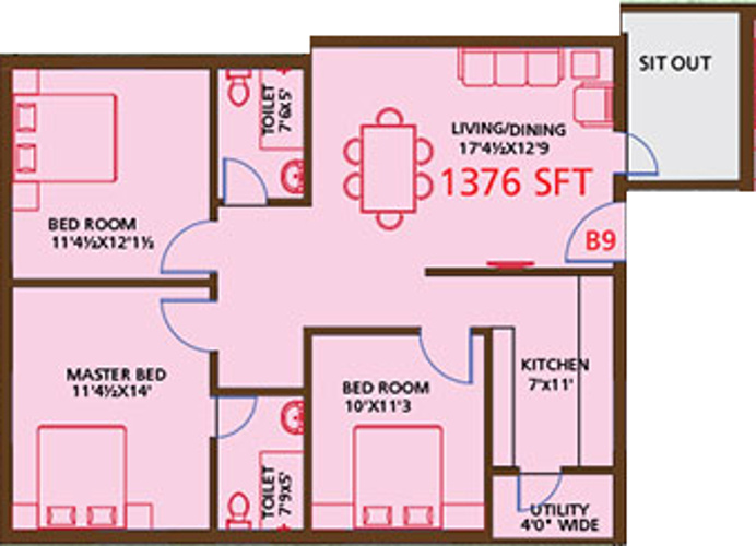 Armsburg Koundinya (3BHK+2T (1,376 sq ft) 1376 sq ft)