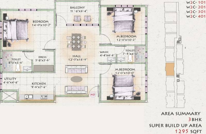 Infrany Trinity (3BHK+2T (1,295 sq ft) 1295 sq ft)