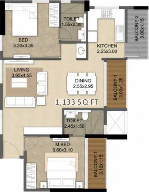 Hebron AMV Manikath Enclave (2BHK+2T (1,133 sq ft) 1133 sq ft)