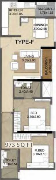 Hebron AMV Manikath Enclave (2BHK+2T (973 sq ft) 973 sq ft)