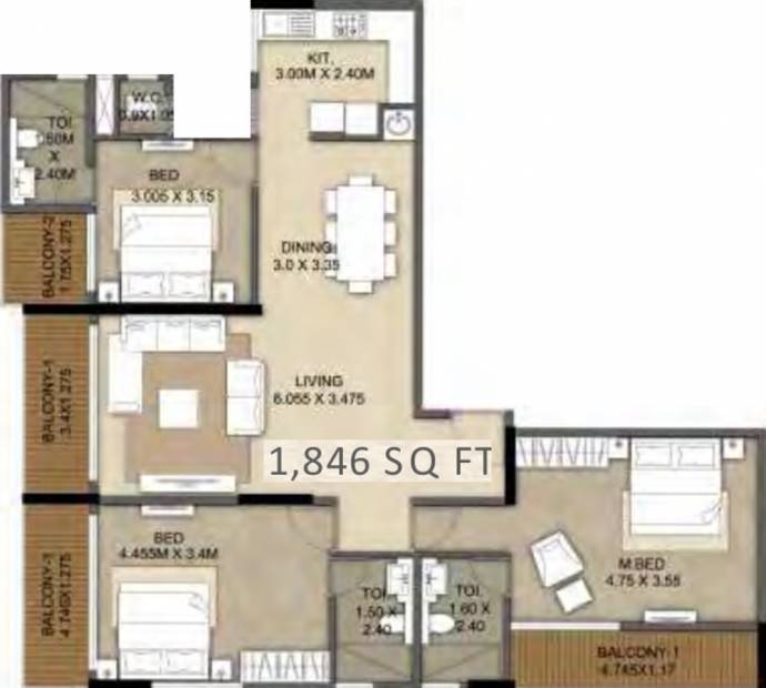 Hebron AMV Manikath Enclave (3BHK+3T (1,846 sq ft) 1846 sq ft)