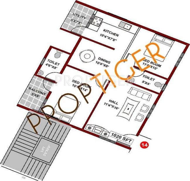 Mahaveer Regal (2BHK+2T (1,020 sq ft) 1020 sq ft)