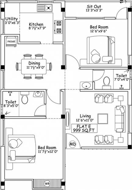 Varaha Vatsin (2BHK+2T (999 sq ft) 999 sq ft)