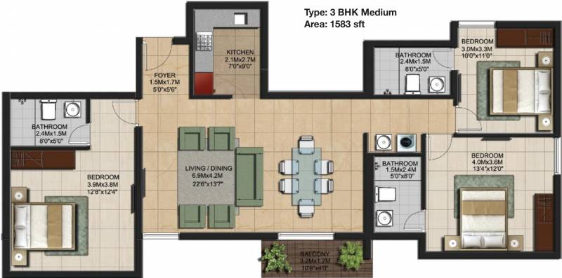 Casagrand Crescendo (3BHK+3T (1,583 sq ft) 1583 sq ft)