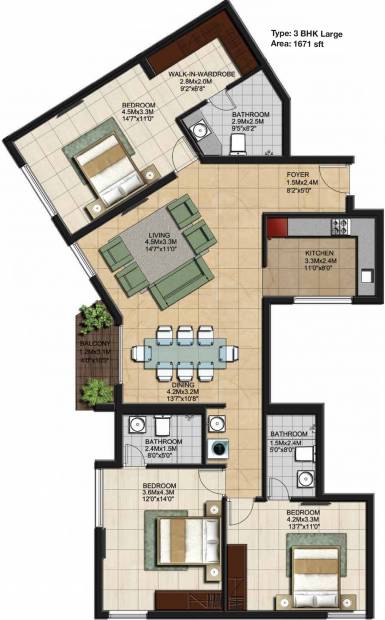 Casagrand Crescendo (3BHK+3T (1,671 sq ft) 1671 sq ft)