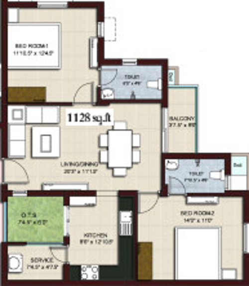 Rajkham Silver Crest (2BHK+2T (1,128 sq ft) 1128 sq ft)