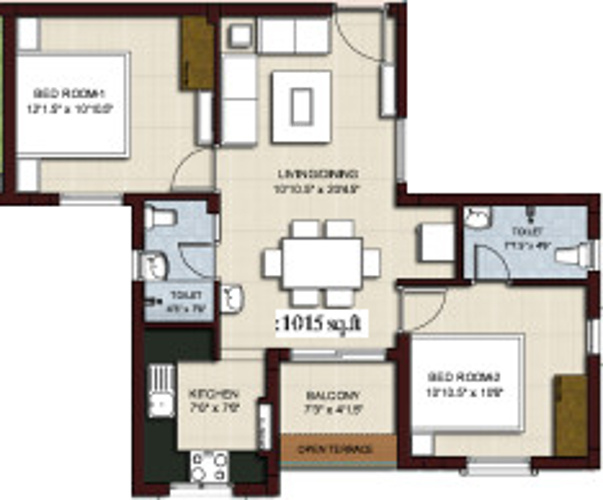 Rajkham Silver Crest (2BHK+2T (1,015 sq ft) 1015 sq ft)