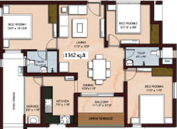 Rajkham Silver Crest (3BHK+2T (1,362 sq ft) 1362 sq ft)