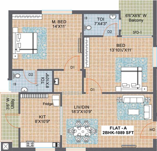 Riddhi Pebble (2BHK+2T (1,089 sq ft) 1089 sq ft)