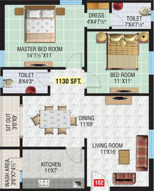 Sindhu Haritha Enclave (2BHK+2T (1,130 sq ft) 1130 sq ft)