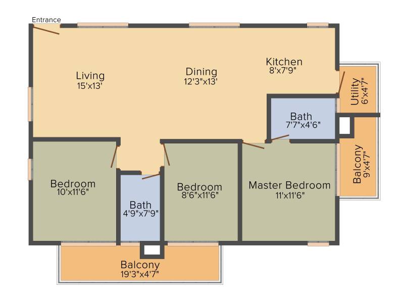 Myhna Myhna Maple (2BHK+2T (1,345 sq ft) + Study Room 1345 sq ft)