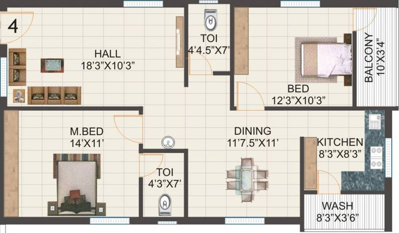 Nithin NC Green Field (2BHK+2T (1,190 sq ft) 1190 sq ft)