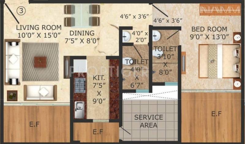 R K Neona (1BHK+2T (850 sq ft) 850 sq ft)